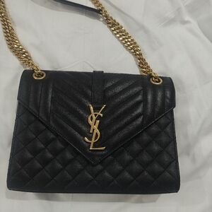 Yves Saint Laurent Black Quilted Shoulder Bag with Gold Chain